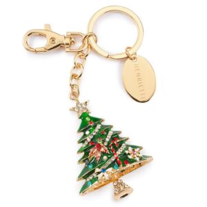Portachiavi Happy Christmas Henriette in metallo dorato a forma di albero di Natale con strass