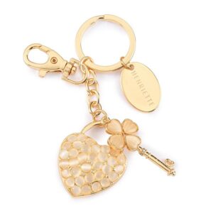 Portachiavi LOVE by HENRIETTE ciondolo a forma di cuore con strass e chiave dorata